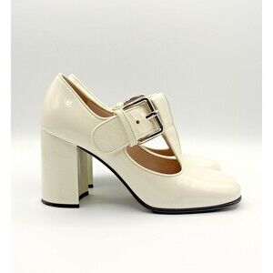 Miu Miu White Patent Leather Mary Jane Heels T-Strap Block Heel Sz EU 35.5